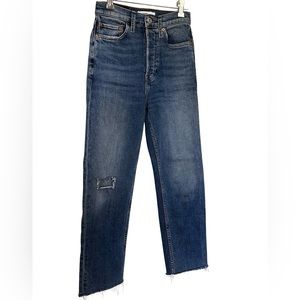 RE/DONE high waisted wide leg crop jean with distressing